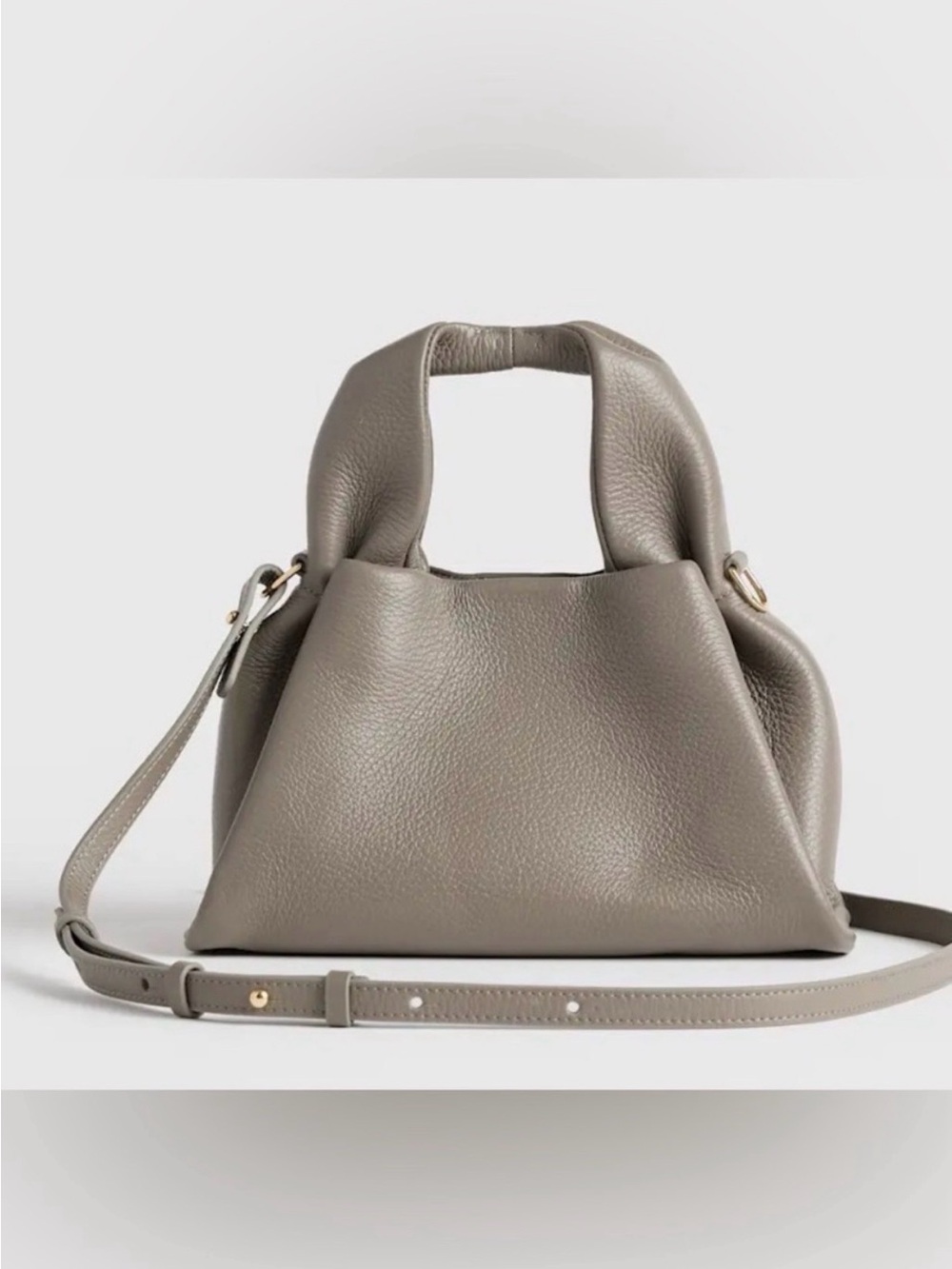 Quince Taupe Pebbled Leather Crossbody Tote with Top Handles
